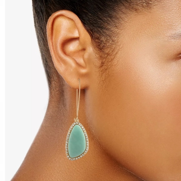 Rachel Roy Gold-Tone Blue Stone Drop Earrings - Picture 4 of 4